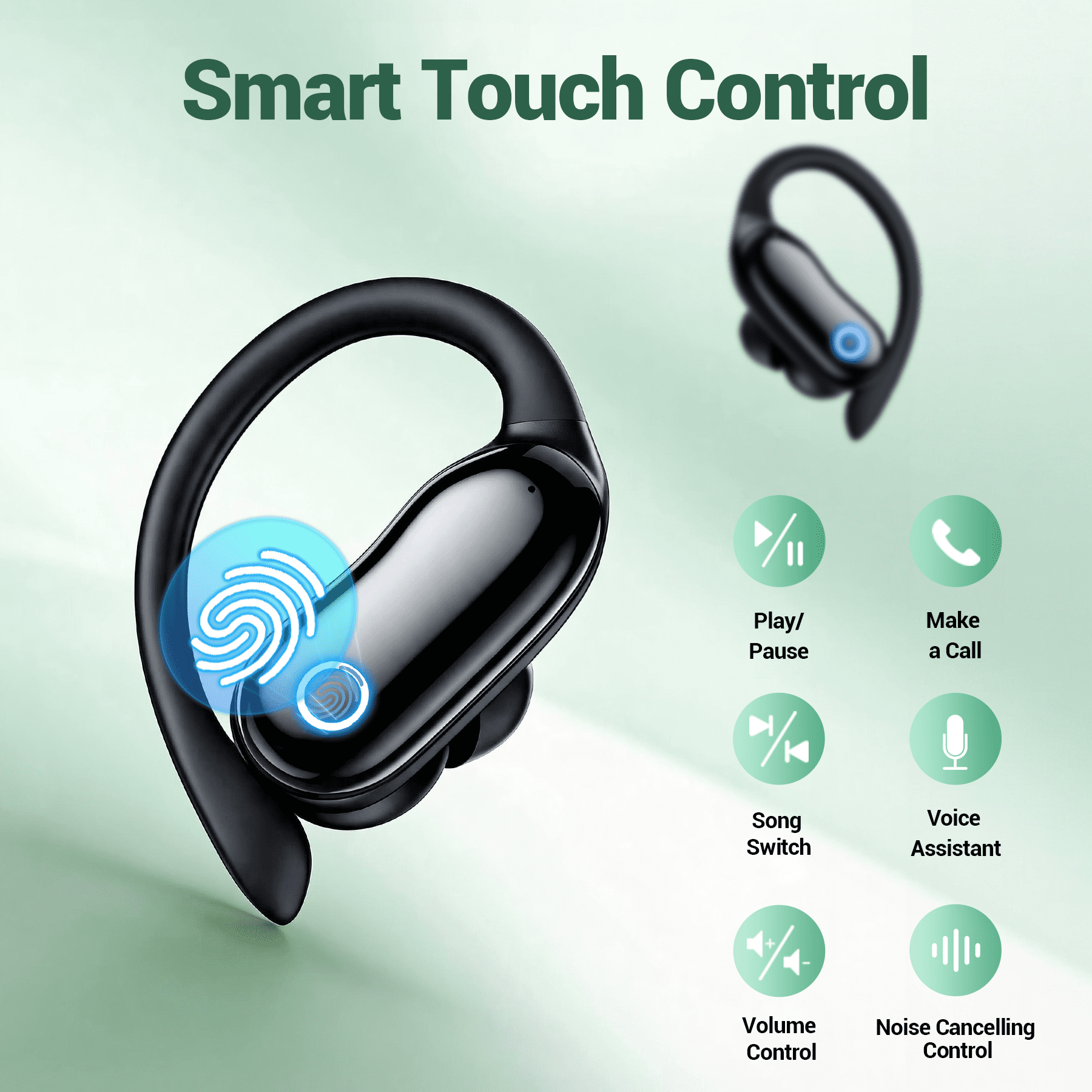 VEAT00L Active Noise Cancelling Wireless Ear Buds, 96Hrs Bluetooth Headphones IP7 Waterproof for Sport, Running Wireless Earphones with ENC, Deep Bass Over Ear bud with Earhooks for /Workout/Gym