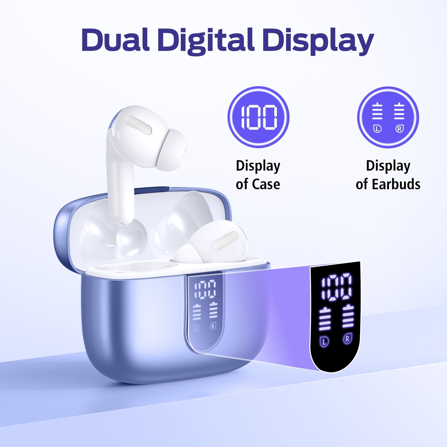 VEATOOL Bluetooth Headphones True Wireless Earbuds 65H Playback Power Display Earphones with Wireless Charging Case IPX7 Waterproof in-Ear Earbuds with Mic for TV Smart Phone Computer Laptop